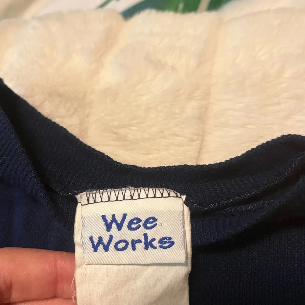Vintage 80s Wee Works 3T Navy Blue Neon Puppy Heart Graphic Print Fall Tee